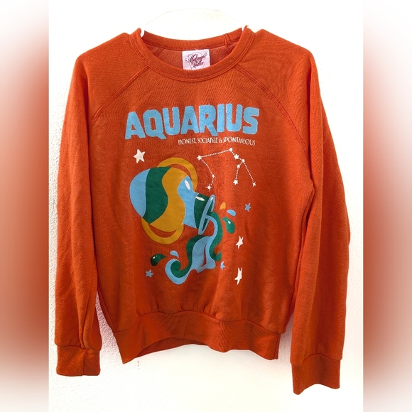 Midnight Rider Tops - Midnight Rider Anthropologie Zodiac Sweatshirt Aquarius Orange Crewneck